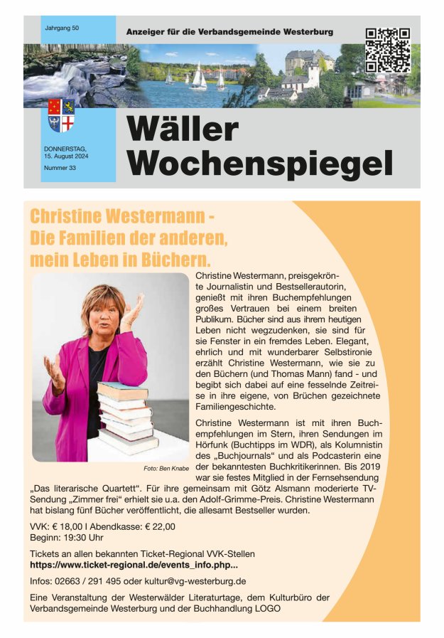 Wäller Wochenspiegel - Anzeiger für die Verbandsgemeinde Westerburg Titelblatt 33/2024