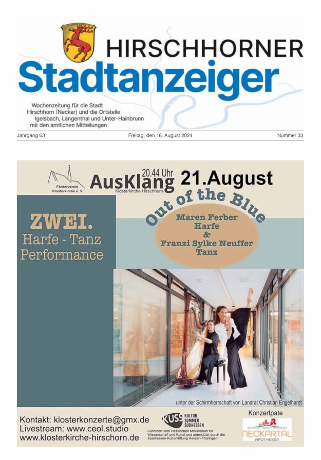 Hirschhorner Stadtanzeiger Titelblatt 33/2024
