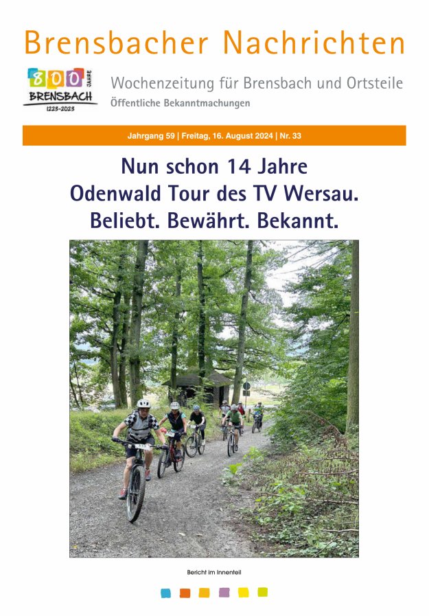 Brensbacher Nachrichten Titelblatt 33/2024