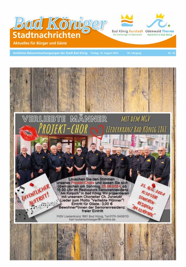 Bad Königer Stadtnachrichten und Badeblatt Titelblatt 33/2024