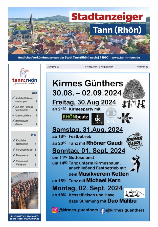 Stadtanzeiger Tann (Rhön) Titelblatt 33/2024