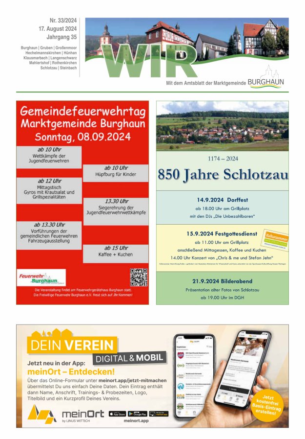 WIR - mit Amtsblatt der Marktgemeinde Burghaun Titelblatt 33/2024