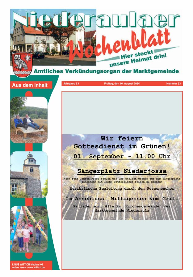 Niederaulaer Wochenblatt Titelblatt 33/2024