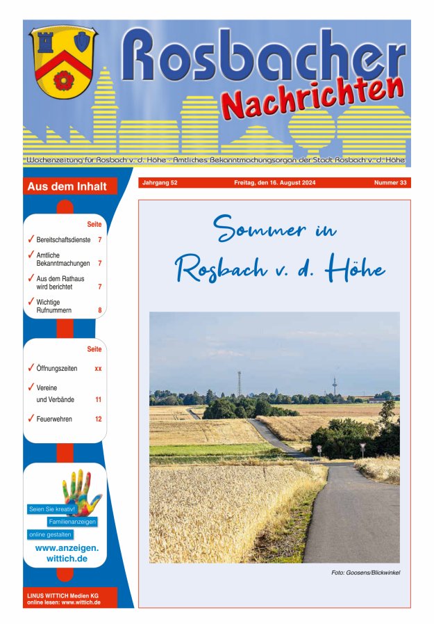 Rosbacher Nachrichten Titelblatt 33/2024