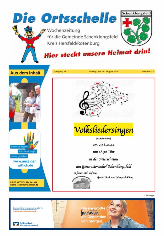 Die Ortsschelle Titelblatt 33/2024