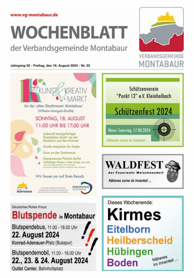 Wochenblatt der Verbandsgemeinde Montabaur Titelblatt 33/2024