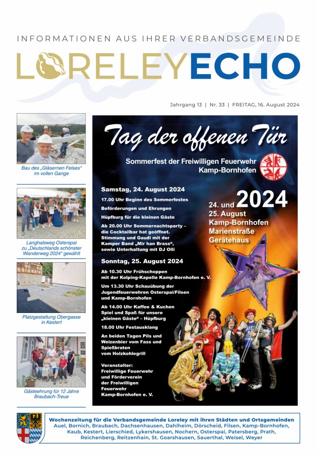 Loreley-Echo - Mitteilungsblatt der Verbandsgemeinde Loreley Titelblatt 33/2024