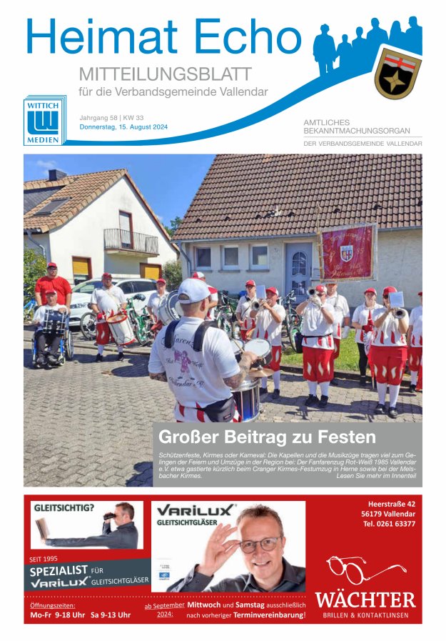 Heimat-Echo - Heimat- und Bürgerzeitung Verbandsgemeinde Vallendar Titelblatt 33/2024