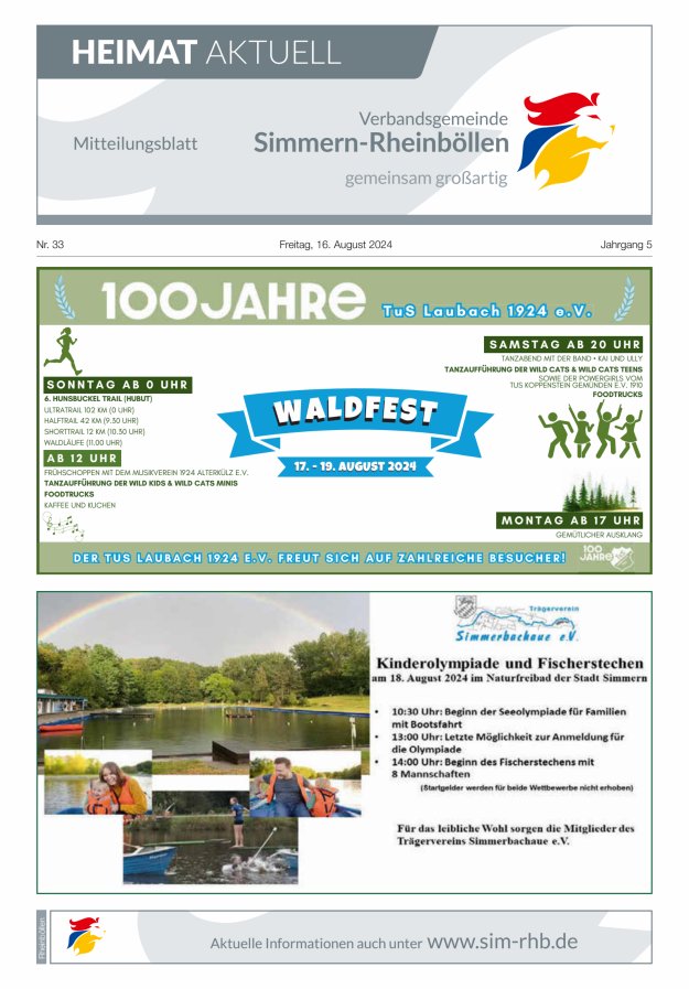 Heimat Aktuell Mitteilungsblatt der VG Simmern-Rheinböllen-Ausg Rheinböllen Titelblatt 33/2024