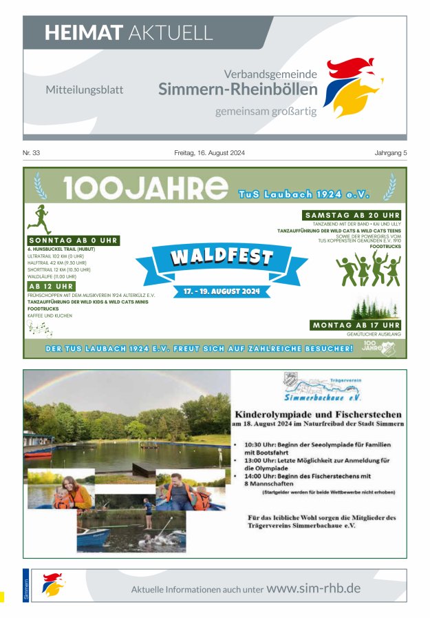 Heimat Aktuell - Mitteilungsbl der VG Simmern-Rheinböllen Ausg Simmern Titelblatt 33/2024