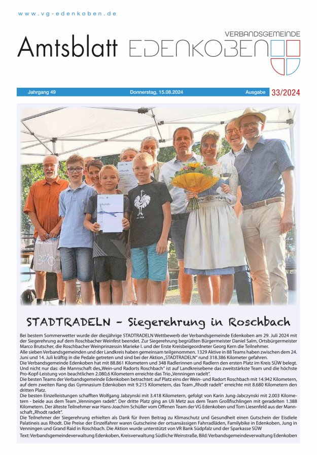 Amtsblatt VG Edenkoben Titelblatt 33/2024