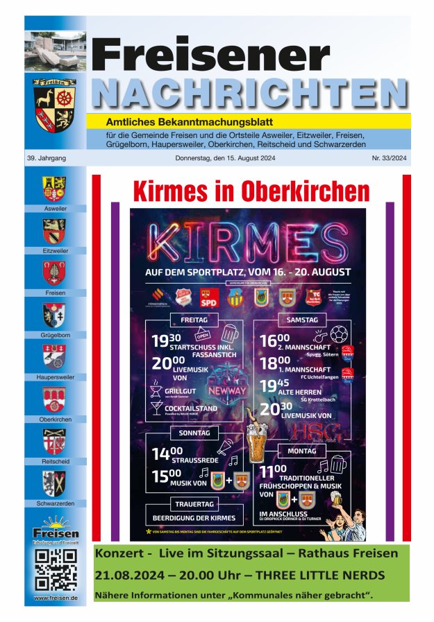 Freisener Nachrichten Titelblatt 33/2024