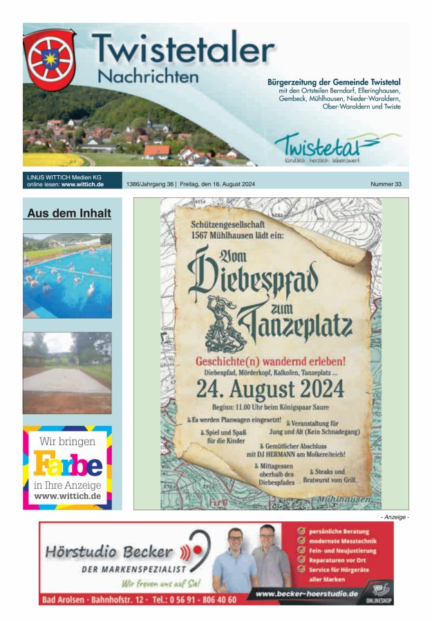 Twistetaler Nachrichten Titelblatt 33/2024