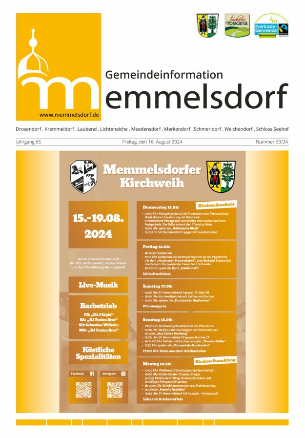 Mitteilungsblatt der Gemeinde Memmelsdorf Titelblatt 33/2024