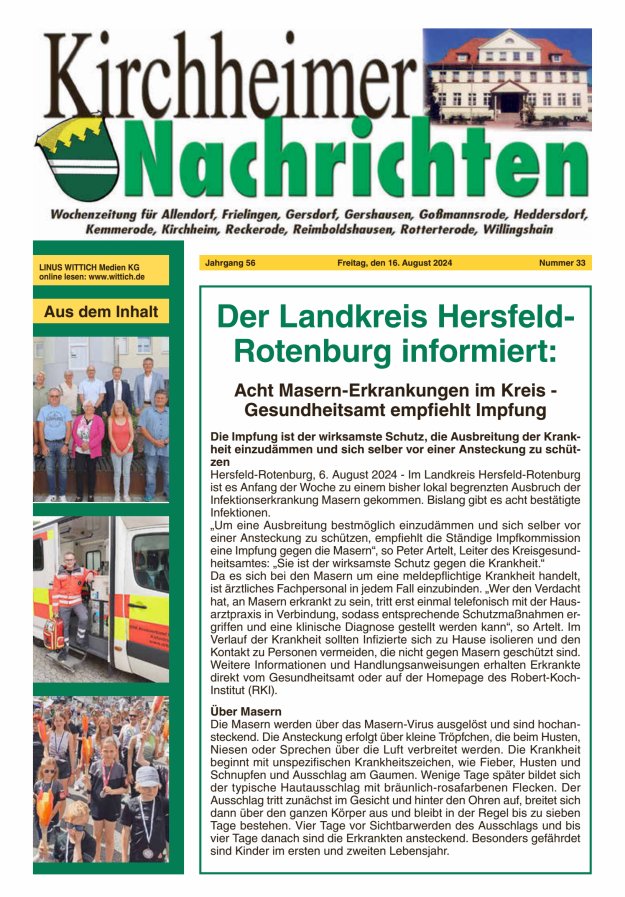 Kirchheimer Nachrichten Titelblatt 33/2024