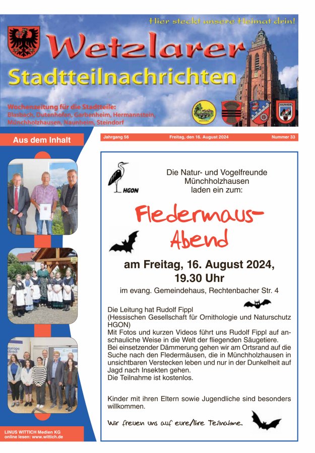 Wetzlarer Stadtteilnachrichten Titelblatt 33/2024