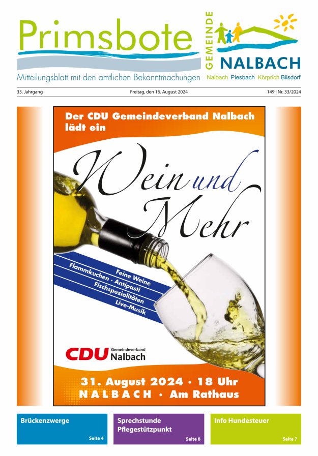 Primsbote Gemeinde Nalbach Titelblatt 33/2024