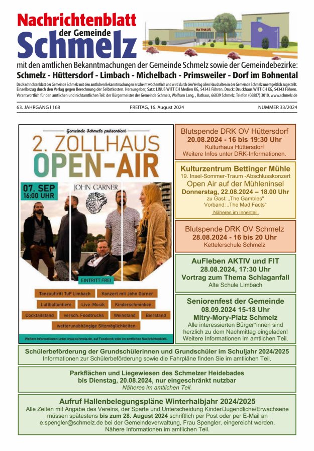 Nachrichtenblatt Schmelz Titelblatt 33/2024