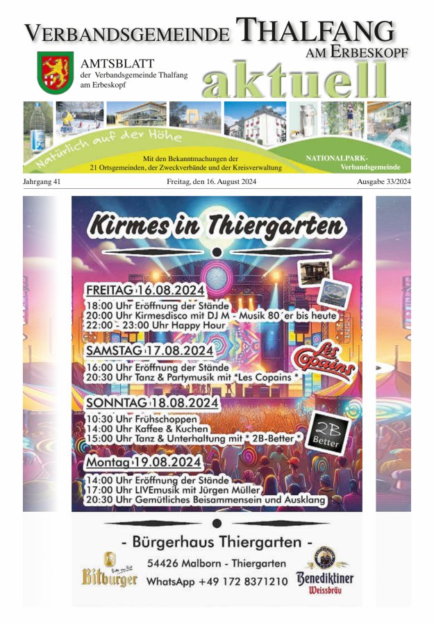 Thalfang aktuell - Amtsblatt VG Thalfang Titelblatt 33/2024