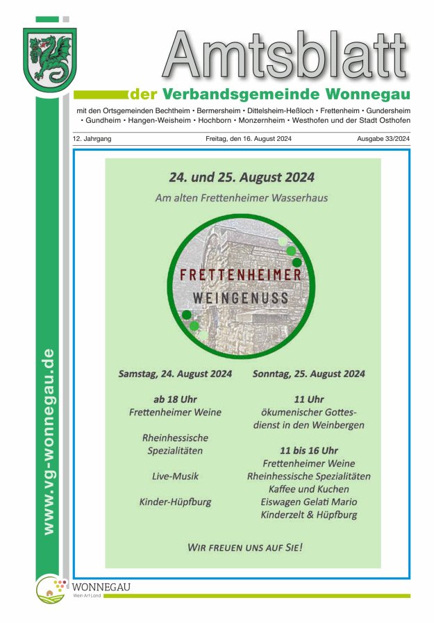 Amtsblatt VG Wonnegau Titelblatt 33/2024