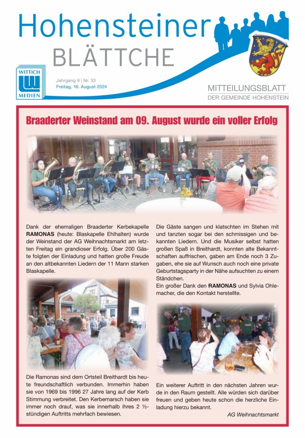 Hohensteiner Blättche Titelblatt 33/2024