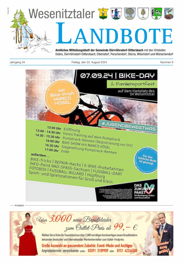 Wesenitztaler Landbote – Amtliches Mitteilungsblatt der Gemeinde Dürrröhrsdorf-Dittersbach Titelblatt 08/2024