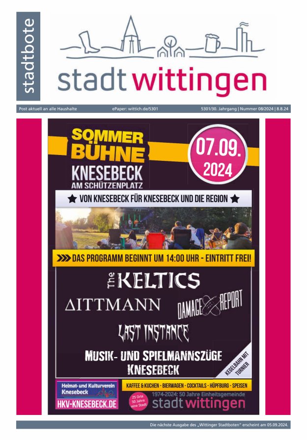 Wittinger Stadtbote Titelblatt 08/2024