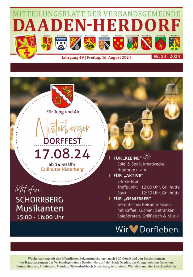 Mitteilungsblatt der Verbandsgemeinde Daaden-Herdorf Titelblatt 33/2024