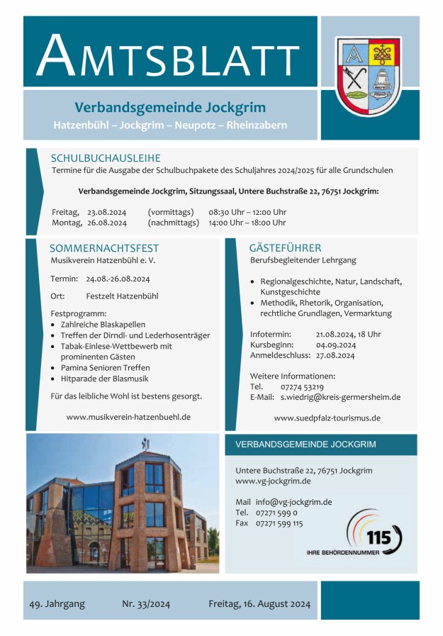 Amtsblatt VG Jockgrim Titelblatt 33/2024