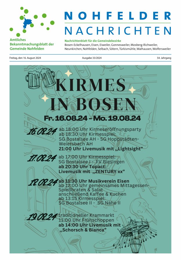 Nohfelder Nachrichten Titelblatt 33/2024