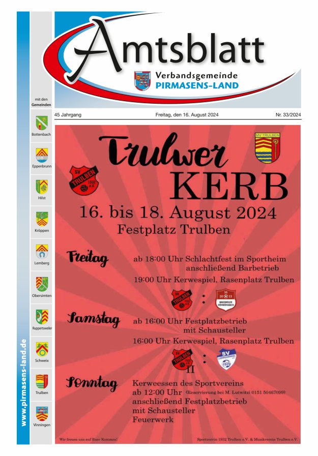 Amtsblatt VG Pirmasens-Land Titelblatt 33/2024