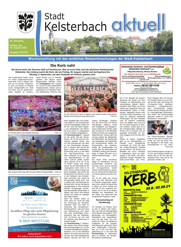 Kelsterbach aktuell Titelblatt 33/2024