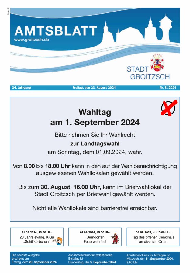 Amtsblatt Stadt Groitzsch Titelblatt 08/2024