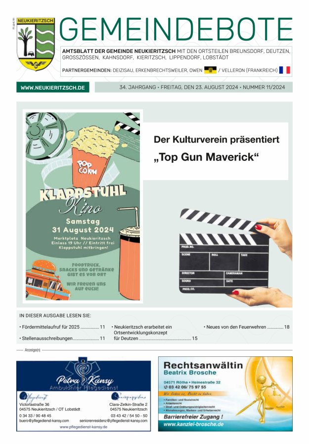Gemeindebote - Amtsblatt der Gemeinde Neukieritzsch mit den Ortsteilen Titelblatt 11/2024
