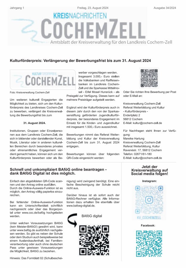 Kreisnachrichten Cochem-Zell Titelblatt 34/2024