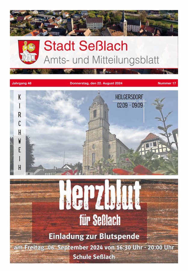 Amts- und Mitteilungsblatt Stadt Seßlach Titelblatt 17/2024