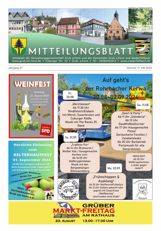 Amts- und Mitteilungsblatt der VGem Grub a.Forst Titelblatt 17/2024