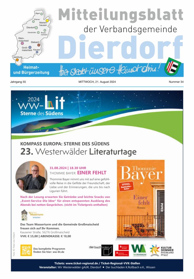 Mitteilungsblatt der Verbandsgemeinde Dierdorf Titelblatt 34/2024