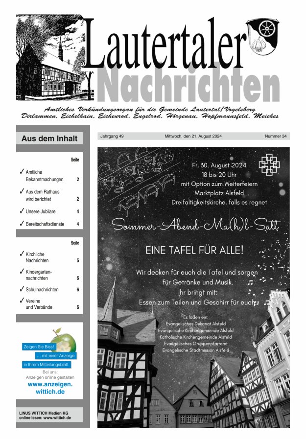 Lautertaler Nachrichten Titelblatt 34/2024