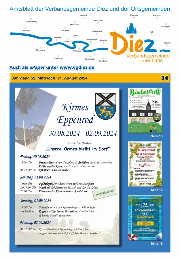 Mitteilungsblatt der Verbandsgemeinde Diez und der Ortsgemeinden Titelblatt 34/2024