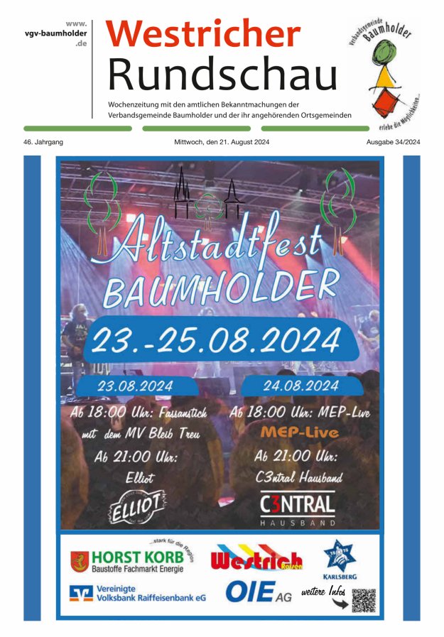 Westricher Rundschau VG Baumholder Titelblatt 34/2024