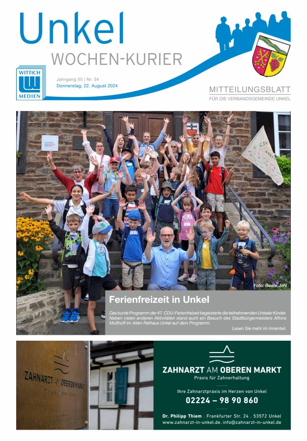 Wochen-Kurier Verbandsgemeinde Unkel Titelblatt 34/2024