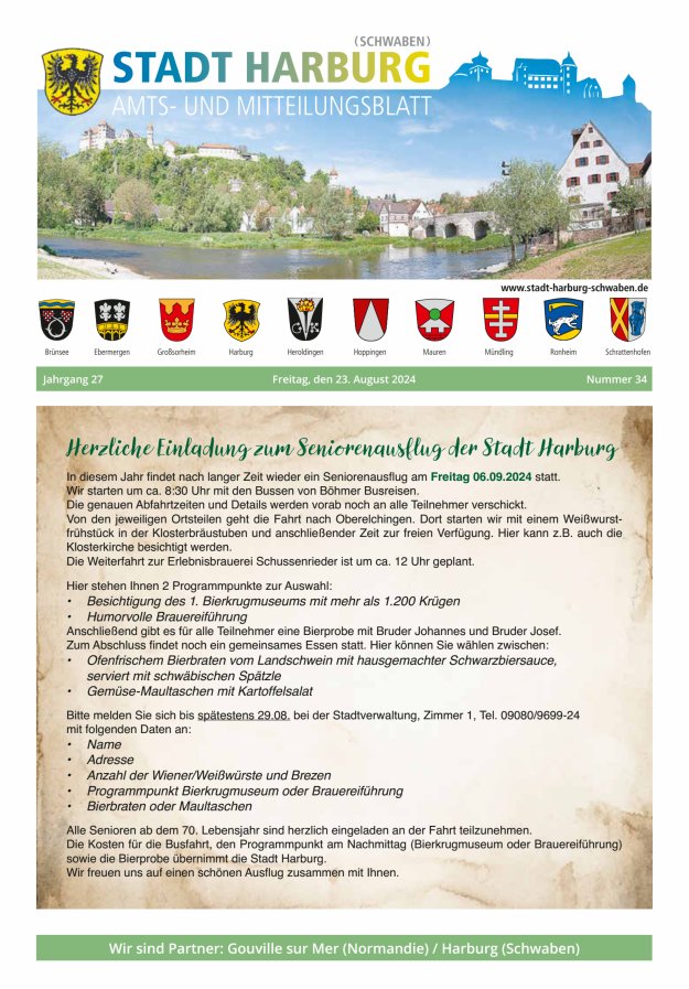 Amts- und Mitteilungsblatt der Stadt Harburg Titelblatt 34/2024