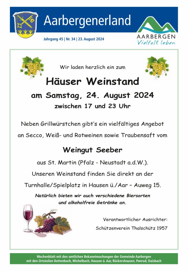 Aarbergenerland - Wochenblatt mit den amtlichen Bekanntmachungen Titelblatt 34/2024