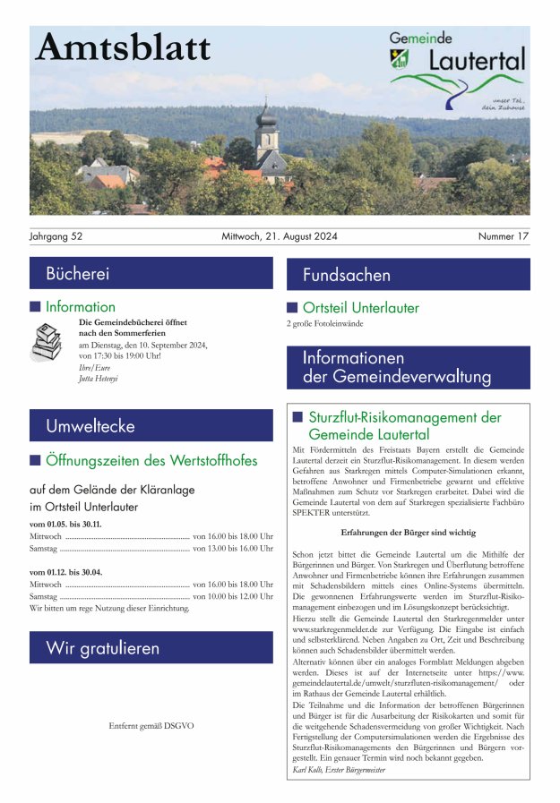 Amtsblatt der Gemeinde Lautertal Titelblatt 17/2024