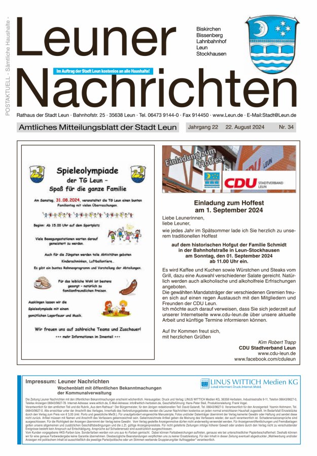 Leuner Nachrichten Titelblatt 34/2024