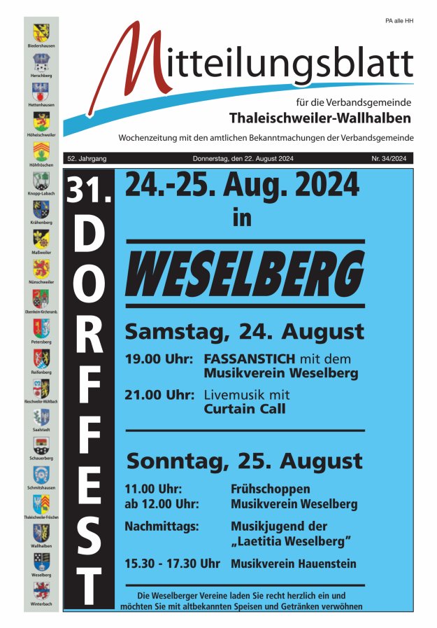 Mitteilungsblatt VG Thaleischweiler-Wallhalben Titelblatt 34/2024
