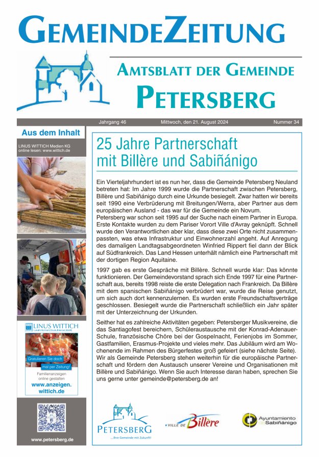 Amtsblatt Blickpunkt Petersberg Titelblatt 34/2024