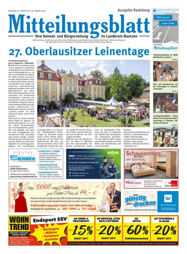 Mitteilungsblatt LK Bautzen Ausgabe Radeberg Titelblatt 17/2024