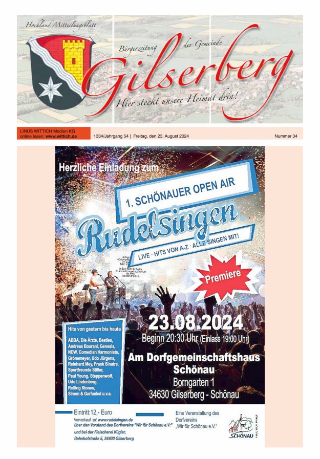 Hochland Mitteilungsblatt Gilserberg Titelblatt 34/2024